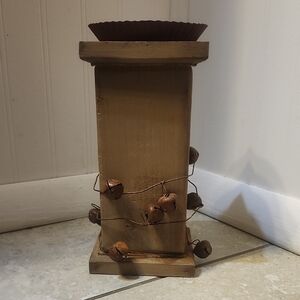 Rustic Primitive Light Tan Wooden Candle Holder